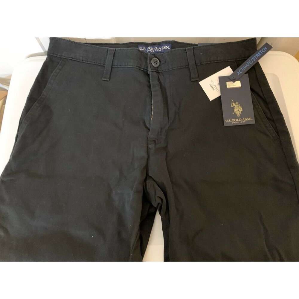 New US Polo Assn Men’s Sz 30‎ Black Casual Stretch Flat Front Shorts NWT